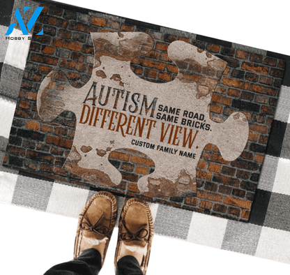 Personalized Autism Same Road Same Bricks Different View Doormat, Gift For Friend Family Birthday Gift Decor Warm House Gift Welcome Mat