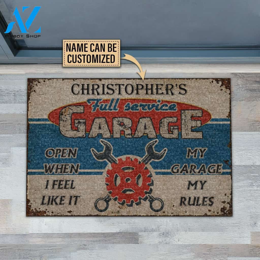 Personalized Auto Mechanic Garage Open When Customized Doormat