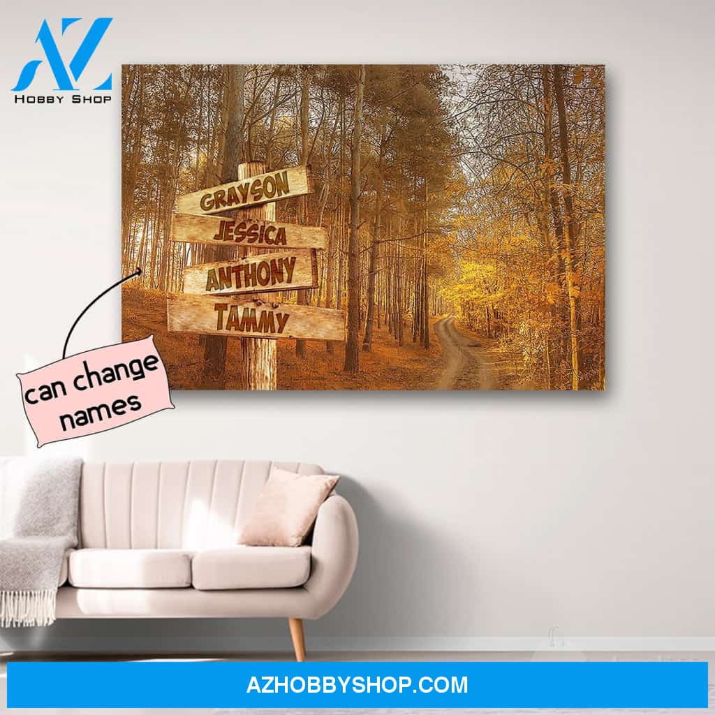 Personalized Autumn Road Multi-Names Street Signs Canvas Print Wall Art - Matte Canvas