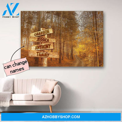 Personalized Autumn Road Multi-Names Street Signs Canvas Print Wall Art - Matte Canvas