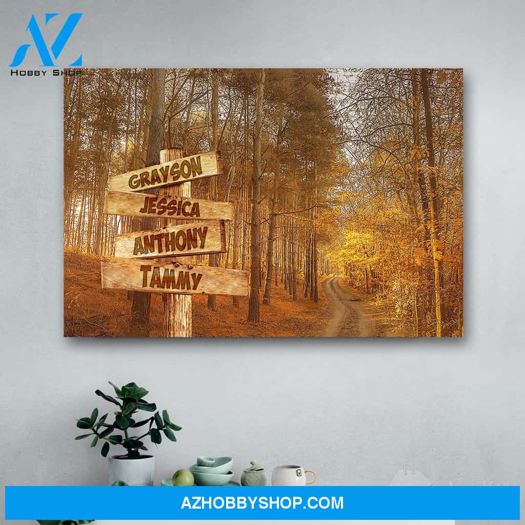 Personalized Autumn Road Multi-Names Street Signs Canvas Print Wall Art - Matte Canvas