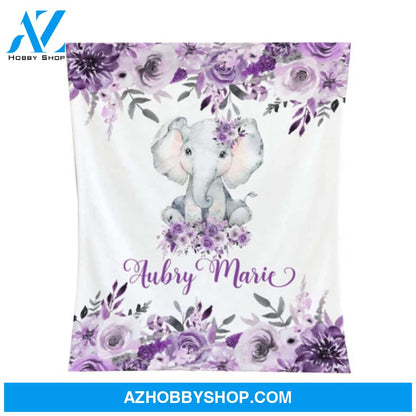 Personalized Baby Girl Blanket - Elephant Baby Blanket -Baby Name Blanket -Baby Shower Gift-Personalized Baby Gift - Purple Floral Baby Blanket
