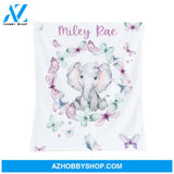 Personalized Baby Girl Blanket - Floral Blanket Girl - Elephant Baby Bedding -Baby Shower Gift - Butterfly Baby Name Blanket- Custom Crib