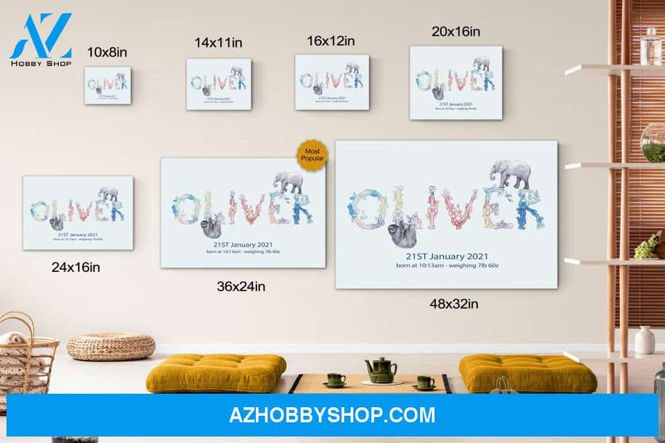 Personalized Baby Name Sign, Animal Nursery Decor Canvas Print Wall Art - Matte Canvas