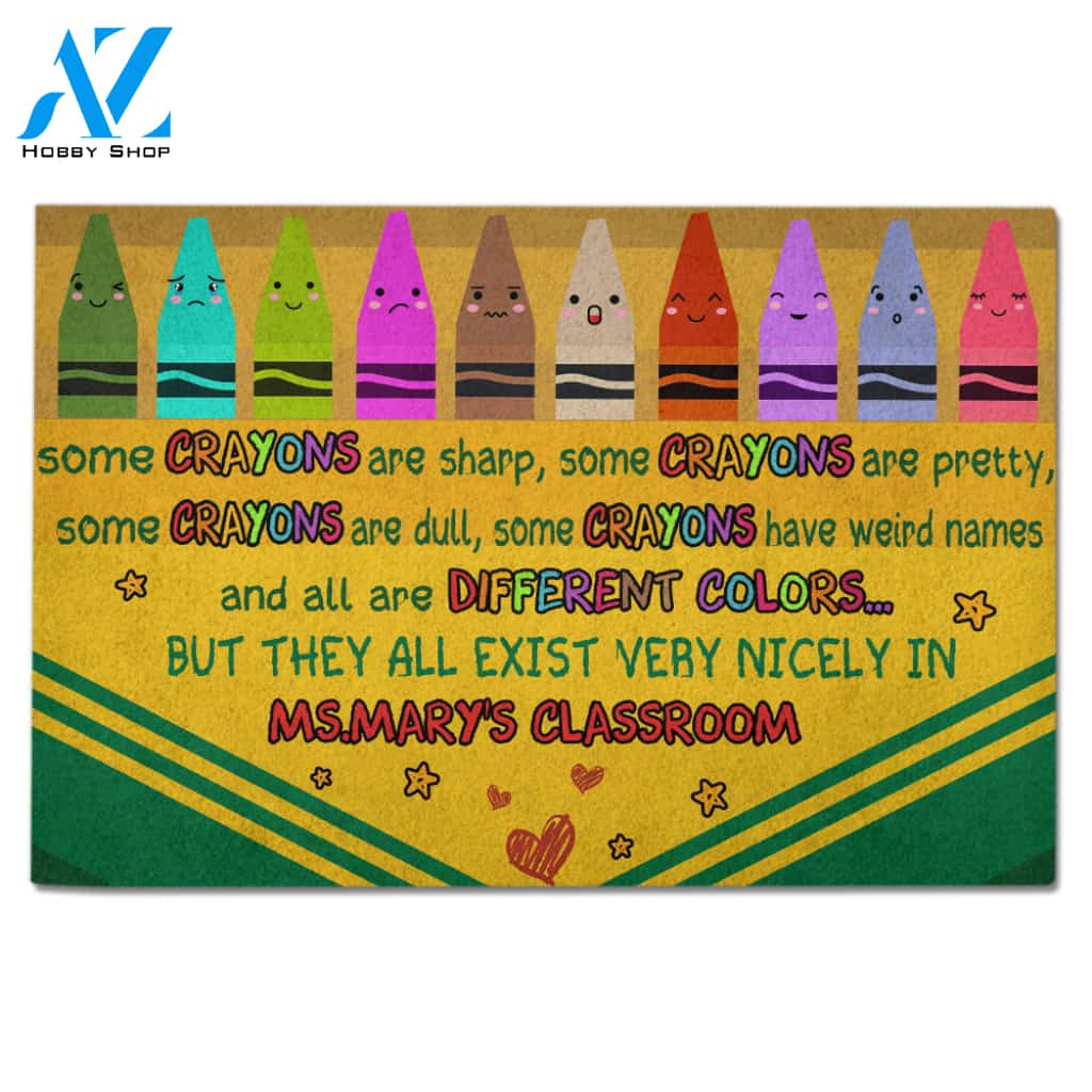 Personalized Back To School Ideas Teacher Some crayons are sharp Custom Classroom Doormat