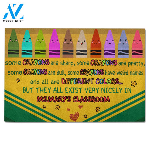 Personalized Back To School Ideas Teacher Some crayons are sharp Custom Classroom Doormat
