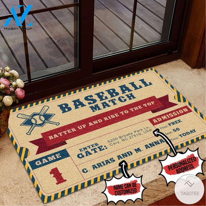 Personalized Baseball Match Batter Up And Rise To The Top Doormat