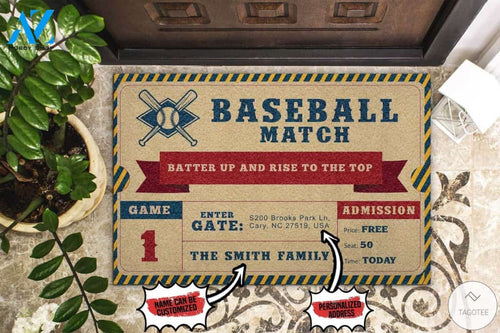 Personalized Baseball Match Batter Up And Rise To The Top Doormat