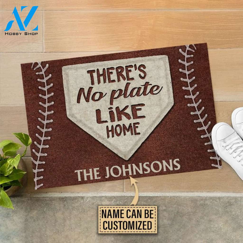 Personalized Baseball No Plate Like Home Brown Customized Doormat