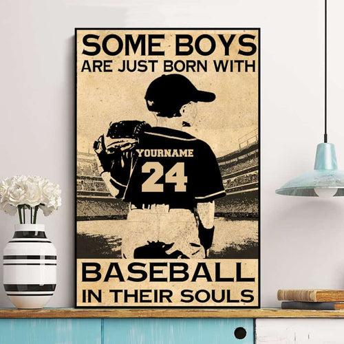 Personalized Baseball Poster, Canvas with custom Name & Number, Vintage Style, Baseball Gifts To My Son NTB0310B15CL