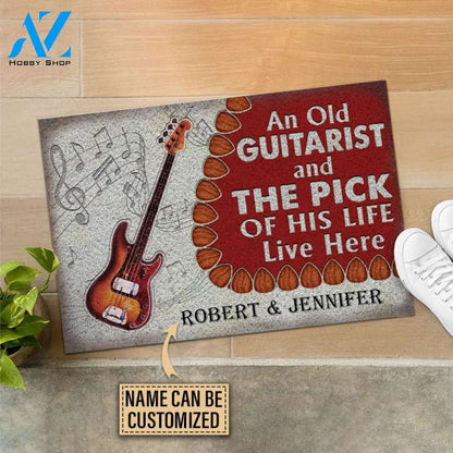 Personalized Bass Guitar Old Couple Live Here Customized Doormat | WELCOME MAT | HOUSE WARMING GIFT