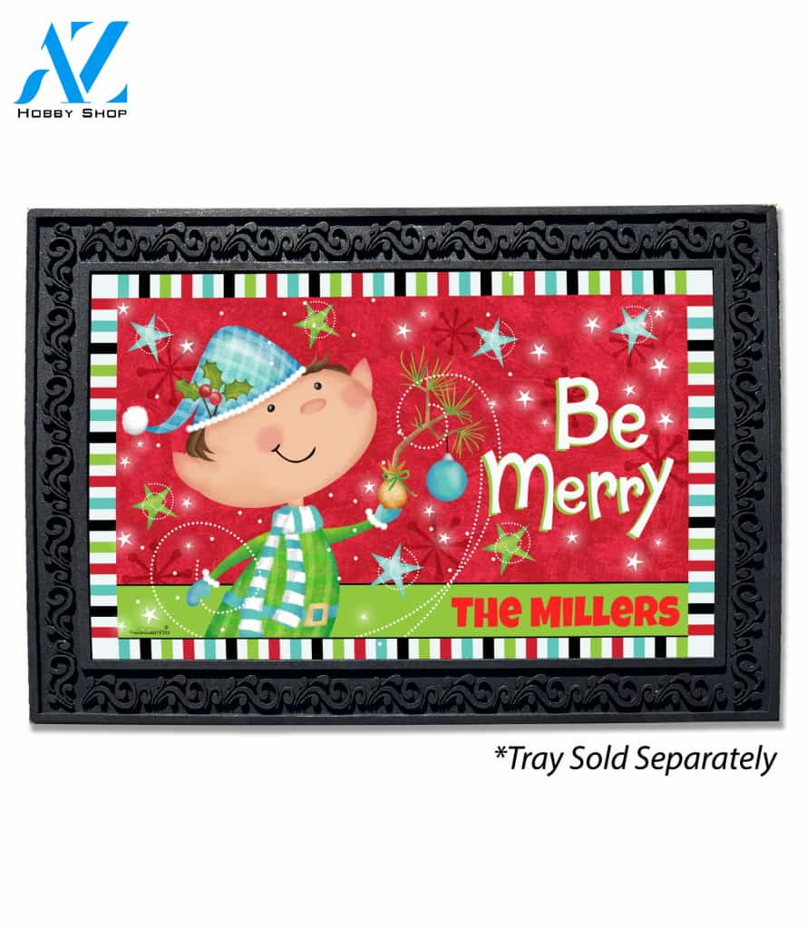 Personalized Be Merry Christmas Elf Doormat - 18" x 30"