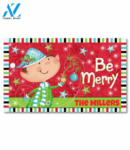 Personalized Be Merry Christmas Elf Doormat - 18" x 30"