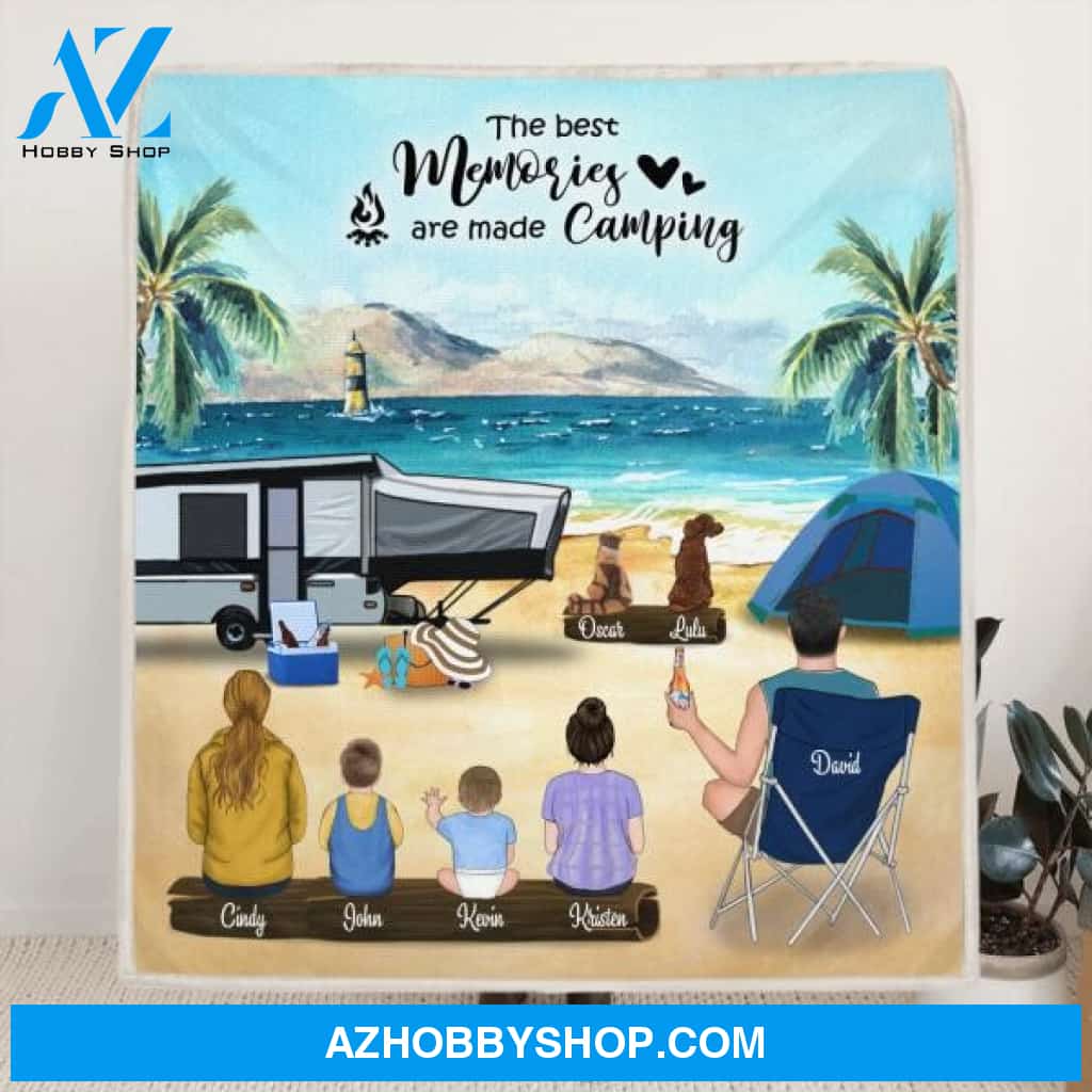 Personalized Beach Camping Blanket, Gift for single parent - Single Mom/Dad with up to 4 Kids and 2 Pets - The Best Memories Are Made Camping - 1CTOH9