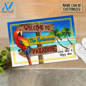 Personalized Beach Parrot Welcome To Paradise Custom Doormat | WELCOME MAT | HOUSE WARMING GIFT