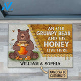 Personalized Bear And His Honey Bee Live Here Customized Doormat | WELCOME MAT | HOUSE WARMING GIFT