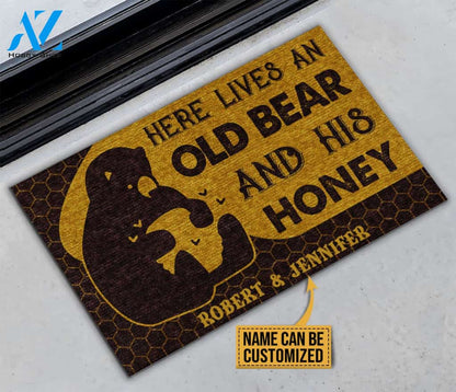 Personalized Bear And Honey Here Lives Customized Doormat