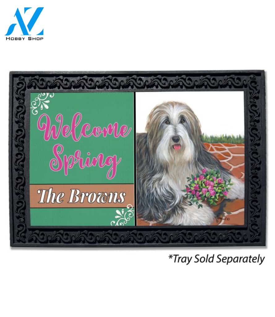 Personalized Bearded Collie Pot of Roses Doormat - 18" x 30"