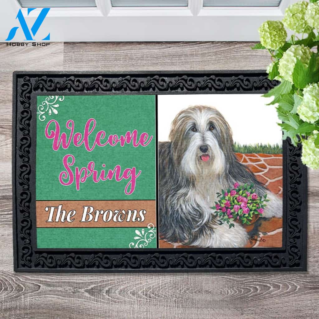 Personalized Bearded Collie Pot of Roses Doormat - 18