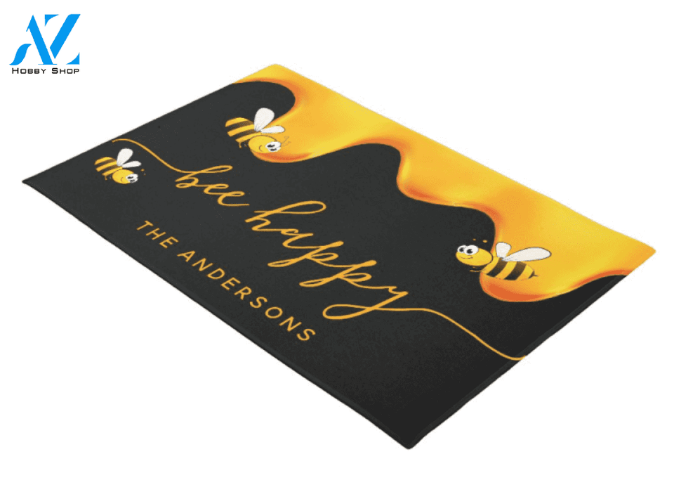 Personalized Bee Happy and Honey Insect Doormat Indoor and Outdoor Doormat Entrance Rug Sweet Home Decor Housewarming Gift Gift for Bee Lovers Insect Lovers Gift Idea