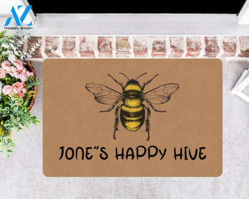 Personalized Bee - Happy Hive Insect Doormat Indoor and Outdoor Doormat Entrance Rug Sweet Home Decor Housewarming Gift Gift for Bee Lovers Insect Lovers Gift Idea