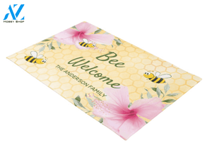 Personalized Bee Welcome can Hibiscus Flower Insect Doormat Indoor and Outdoor Doormat Entrance Rug Sweet Home Decor Housewarming Gift Gift for Bee Lovers Insect Lovers Gift Idea