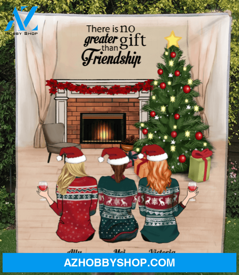 Personalized Best Friend Christmas Gift Ideas Blanket - 3 Besties With Drinks