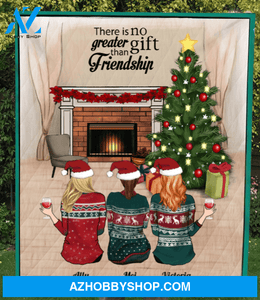 Personalized Best Friend Christmas Gift Ideas Quilt Blanket - 3 Besties With Drinks