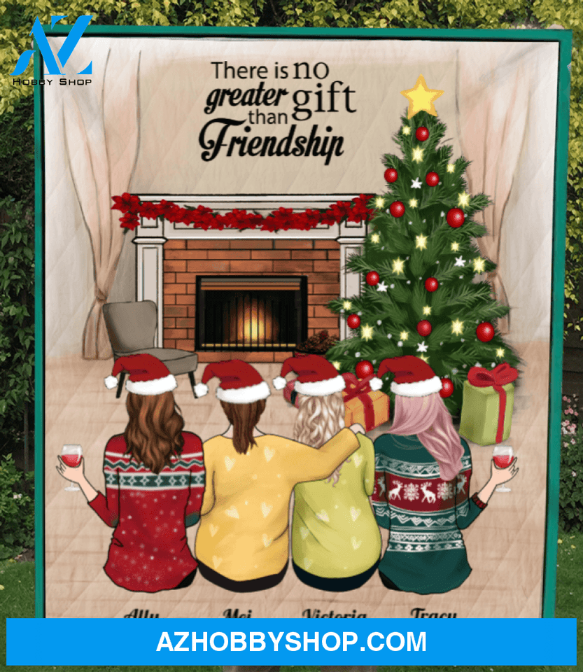 Personalized Best Friend Christmas Gift Ideas Quilt Blanket - 4 Besties With Drinks