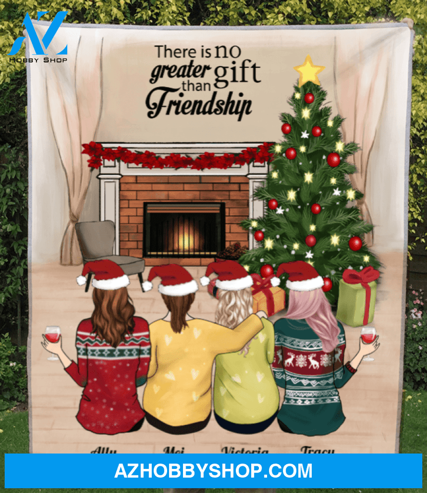 Personalized Best Friend Christmas Gift Ideas Fleece Blanket - 4 Besties With Drinks