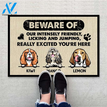 Personalized Beware Of Dog Doormat With Anti-slip Rubber, Custom 501 Dog Breeds & Name, Funny Doormat, Non-Woven Fabric Doormat