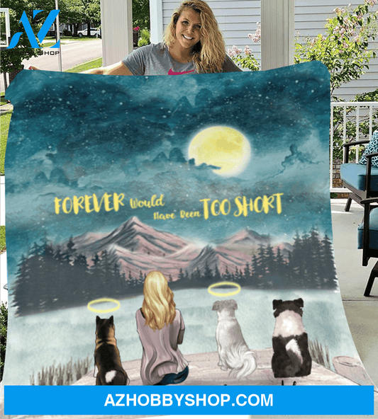 Personalized Fleece Blanket, Gift For Dog Mom - Mom & Upto 3 Dogs - I love you to the moon and back