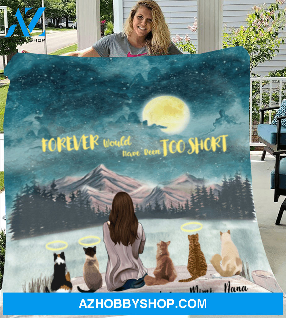 Personalized fleece blanket gift for cat lovers - Mom & 5 cats fleece blanket - Cat mom Mother's day - Forever would have been too short