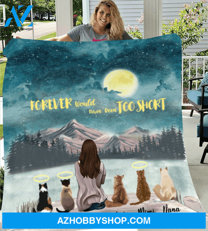 Personalized fleece blanket gift for cat lovers - Mom & 5 cats fleece blanket - Cat mom Mother's day - Forever would have been too short
