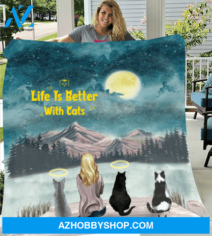 Personalized fleece blanket gift for cat lovers - Mom & Upto 3 cats fleece blanket - Cat mom Mother's day
