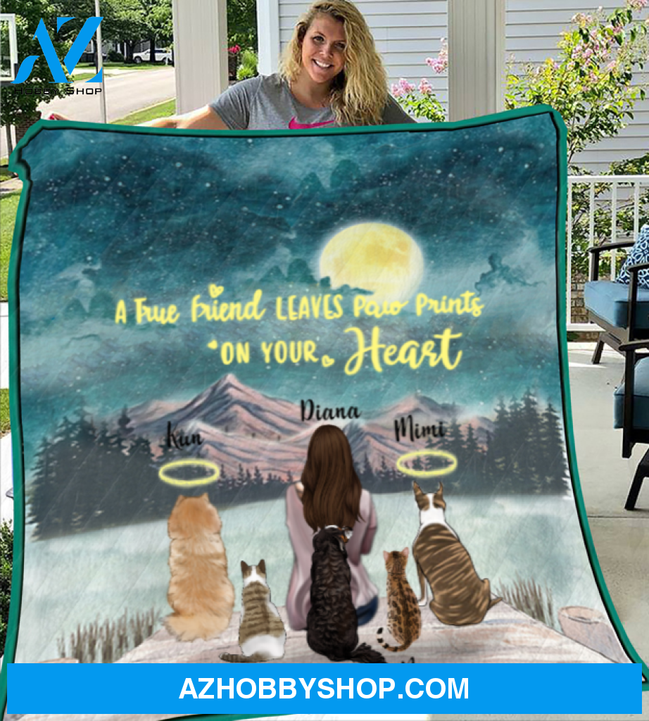 Personalized quilt blanket gift for dog mom, cat lovers - Mom with 3 dogs & 2 cats blanket