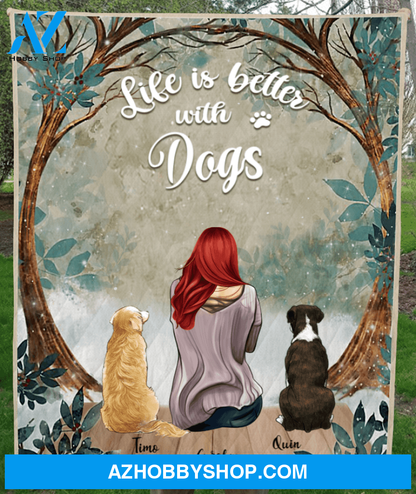 Personalized quilt blanket gift for dog mom - Mom & upto 2 dogs - Life is better with dogs