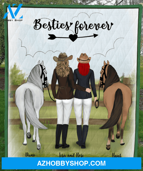 Personalized Blanket, Best Gift For Best Friends, Horse Lovers - 2 Cowboy Girls and 2 Horses Quilt Blanket - Besties Forever