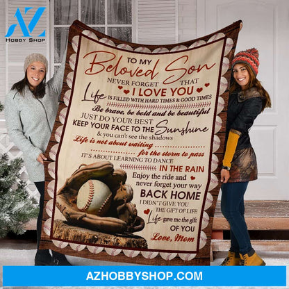 Personalized Blanket, Best Gift Letter To My Beloved Son (Baseball) Fleece Blanket
