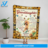 Personalized Blanket, Butterflies Letter To My Granddaughter I'Ll Always Be There For You Sunflowers Family Soft Fleece Blanket