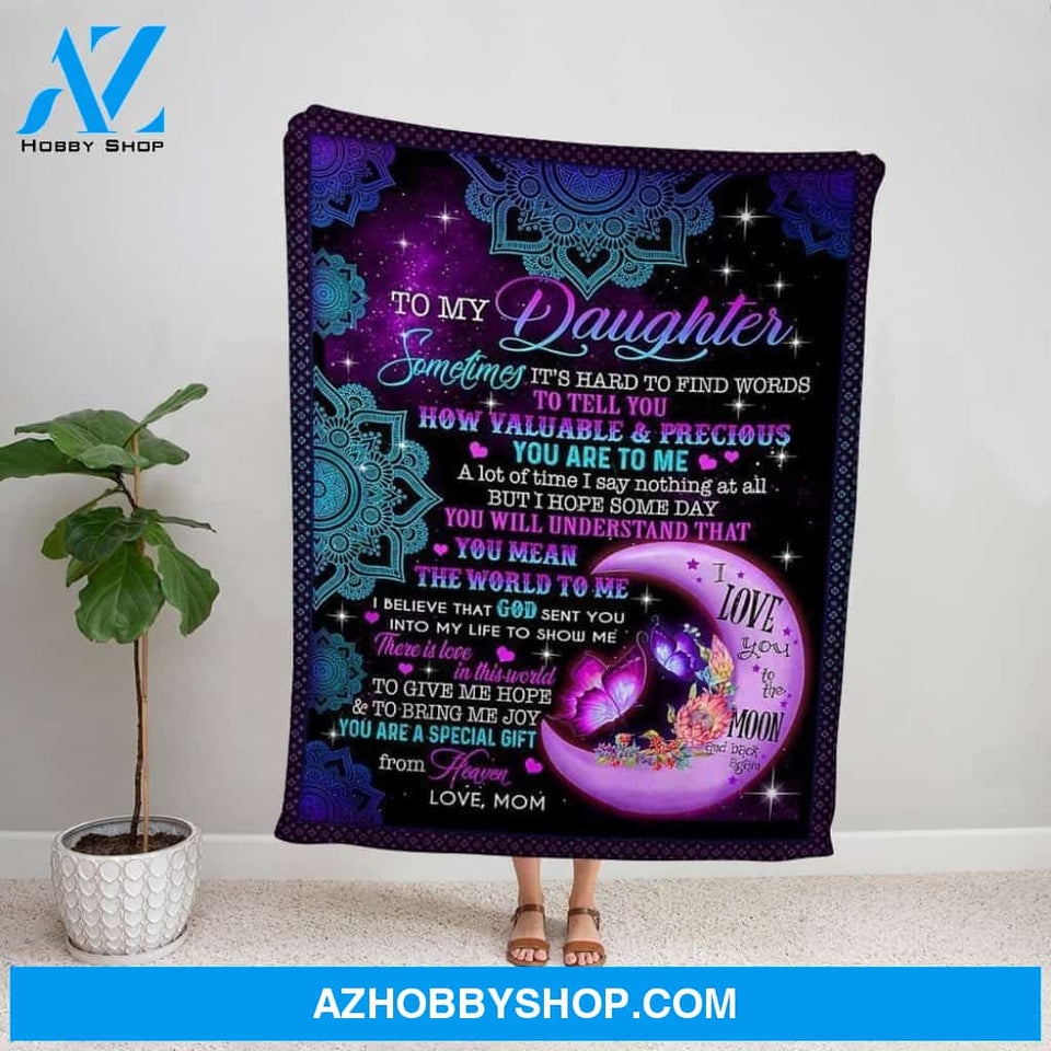 Personalized Blanket, Butterflies Mom Letter To My Daughter How Valuable & Precious You Are To Me Family Love Mandala Fleece Blanket