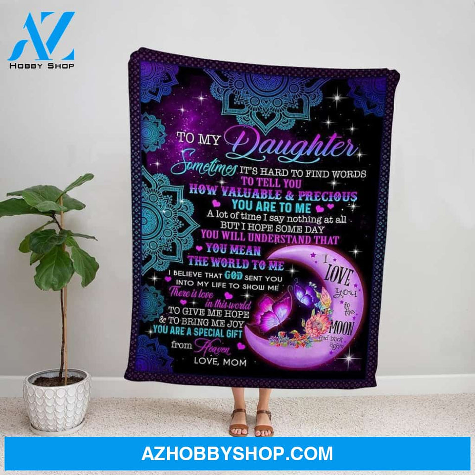 Personalized Blanket, Butterflies Mom Letter To My Daughter How Valuable & Precious You Are To Me Family Love Mandala Fleece Blanket