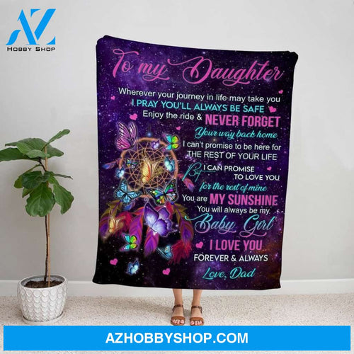Personalized Blanket, Butterfly Dream Catcher Letter To My Daughter I Pray You'Ll Always Be Safe Purple Fleece Blanket