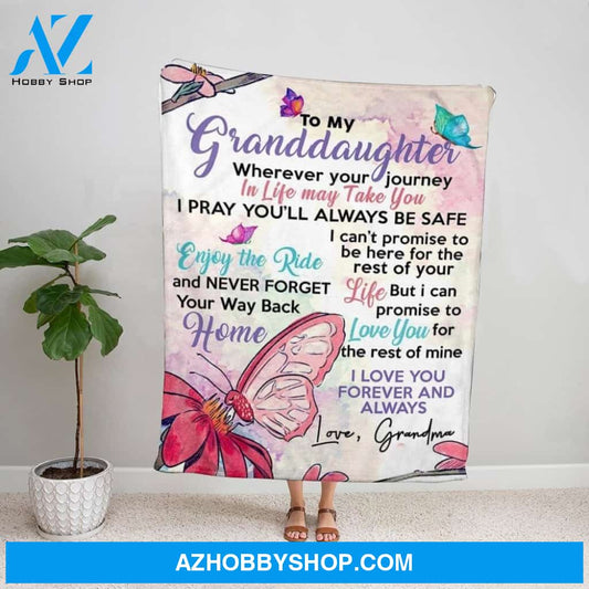 Personalized Blanket, Butterfly Letter To My Granddaughter I Can'T Promise To Be Here For The Rest Of Your Life Pink Fleece Blanket