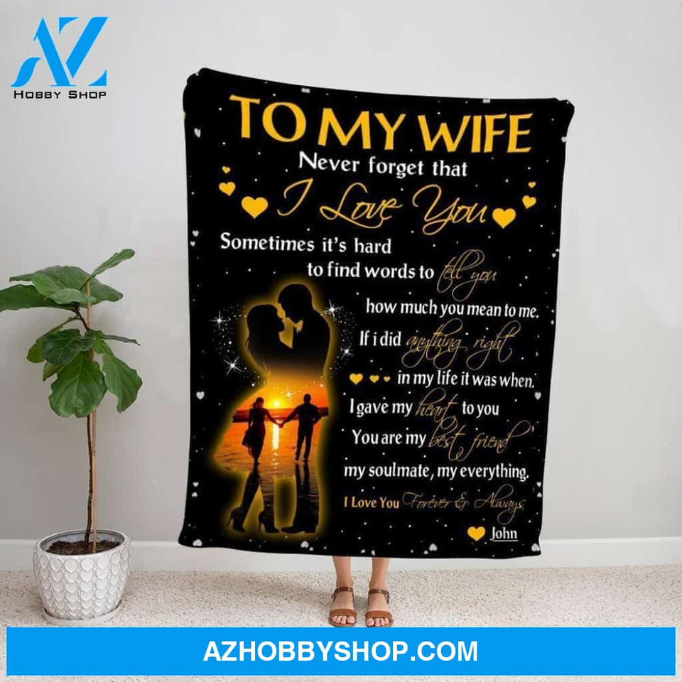 Personalized Blanket, Couple Letter To My Wife Sometimes It'S Hard To Find Words To Tell You Fleece Blanket