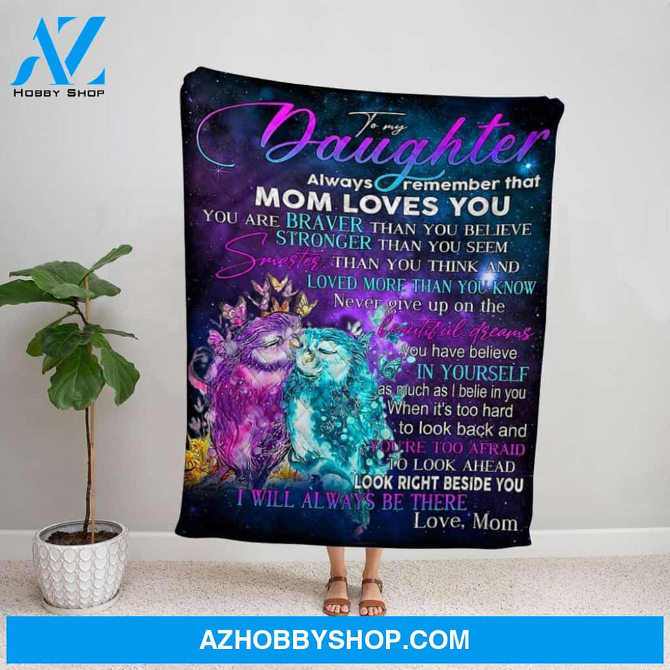 Personalized Blanket, Couple Owl Letter To My Daughter Never Give Up On The Beautiful Dream Purple Butterfly Fleece Blanket