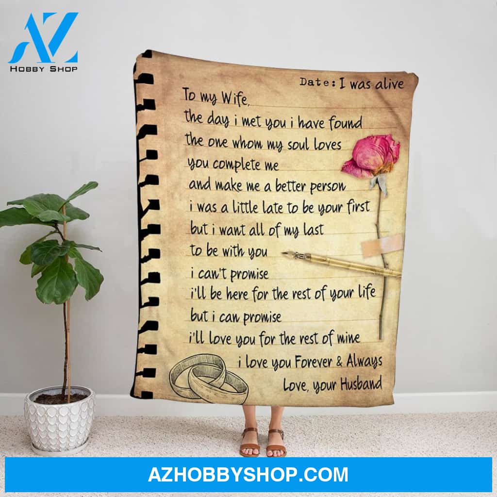 Personalized Blanket, Couple Ring Letter To My Wife You Complete Me And Make Me A Better Person Roses Fleece Blanket