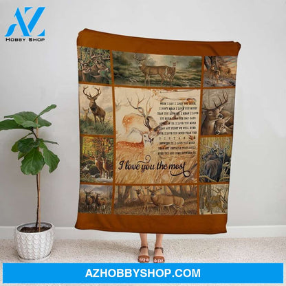 Personalized Blanket, Deer Hunting I Love You The Most Forest Autumn Love Dee Fleece Blanket