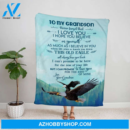 Personalized Blanket, Eagle Grandma Letter To My Grandson I Love You I Hope You Believe In Yourself Fleece Blanket