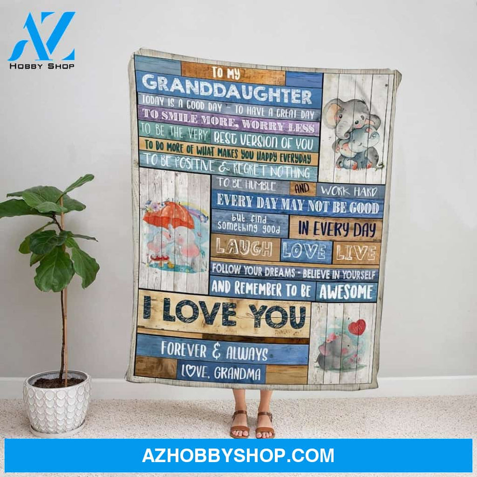 Personalized Blanket, Elephant Letter To My Granddaughter I Love You Forever & Always Love Grandma Family Fleece Blanket